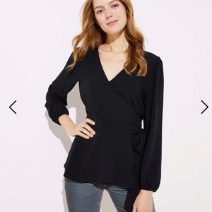 LOFT Wrap Blouse in Black Size SM